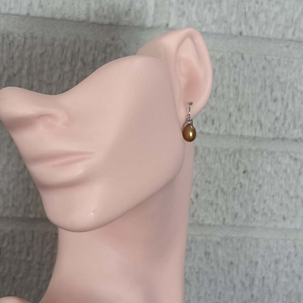 Honora Sterling Silver 8.7mm Golden Orange Pearl French Hook Dangle Earrings - Picture 4 of 6